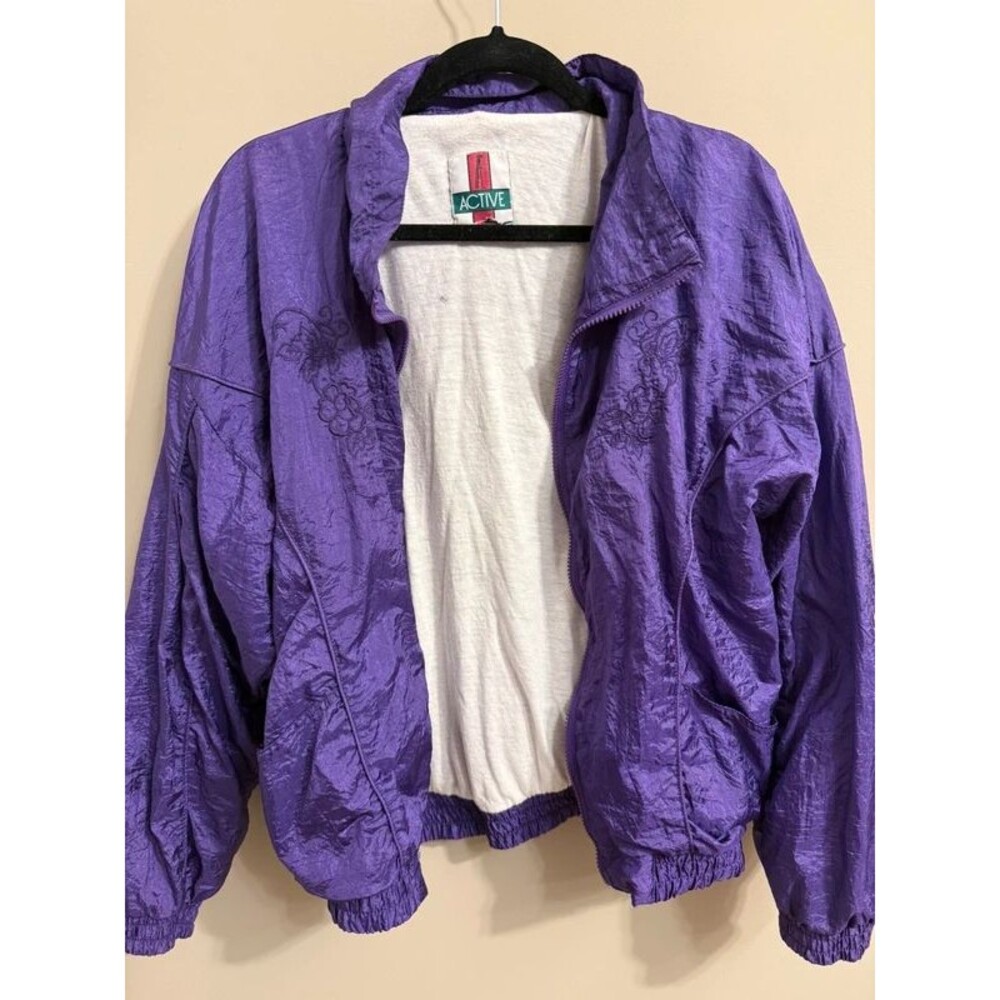 Vintage 80's 90's Purple Silky Shell Jacket Retro Floral